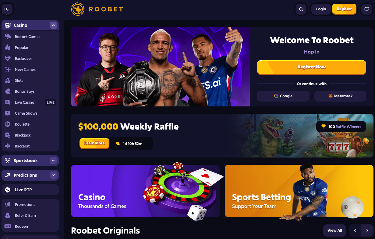 Главная страница Roobet